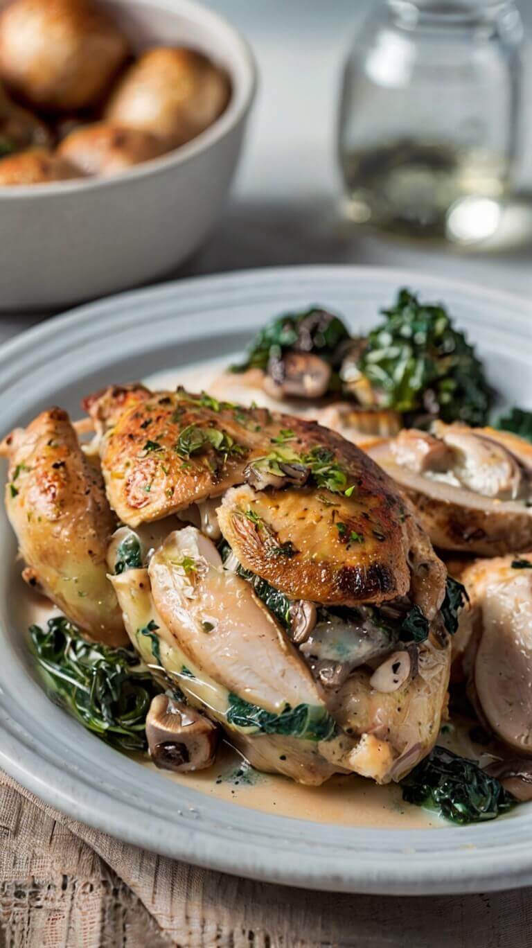 Creamy Mushroom and Spinach Stuffed Chicken