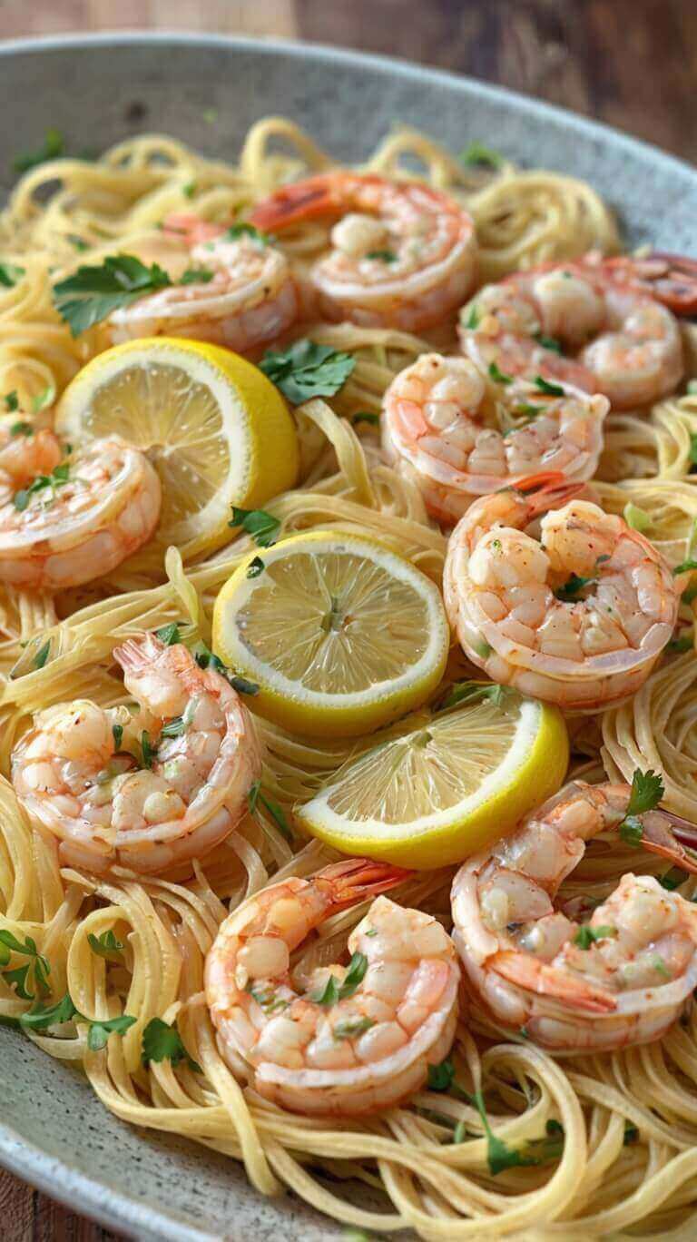 Lemon Butter Garlic Shrimp Pasta