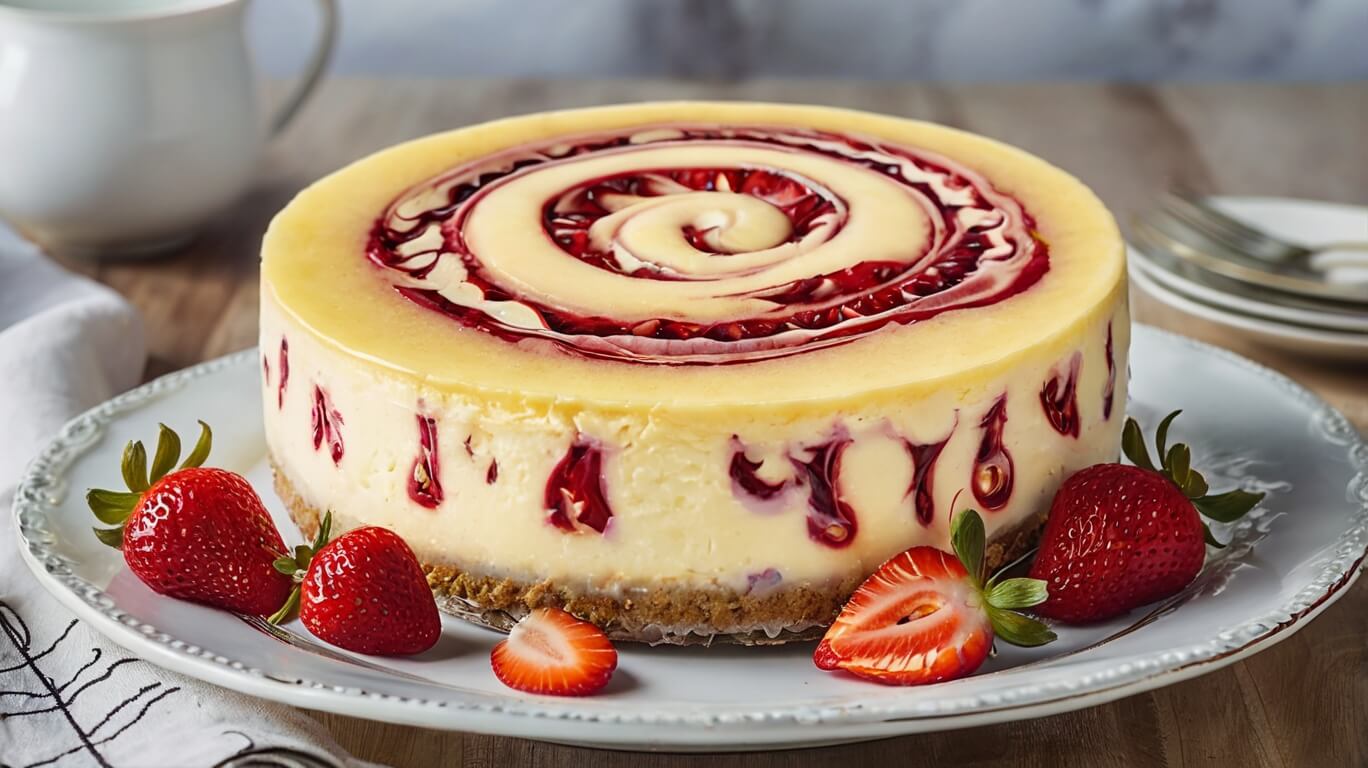 Lemon Strawberry Swirl Cheesecake Recipe