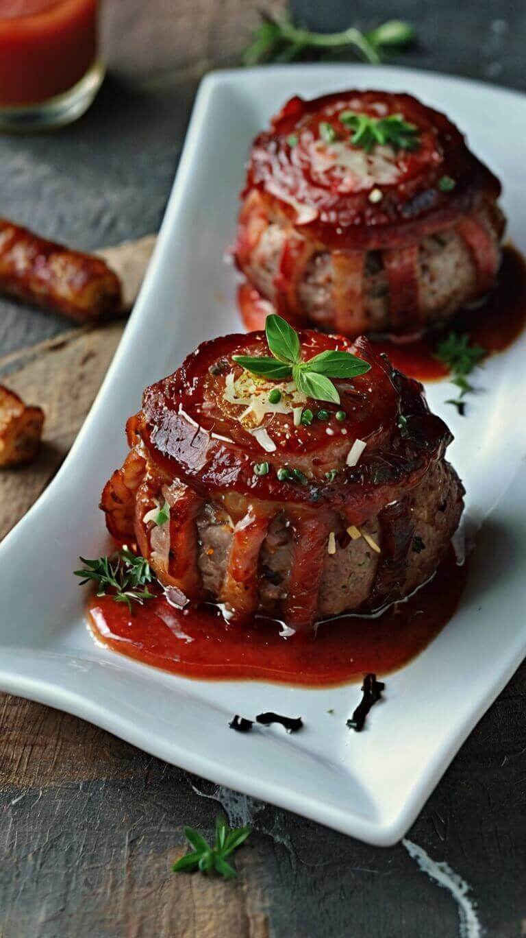 Bacon Wrapped Meatloaf Minis 