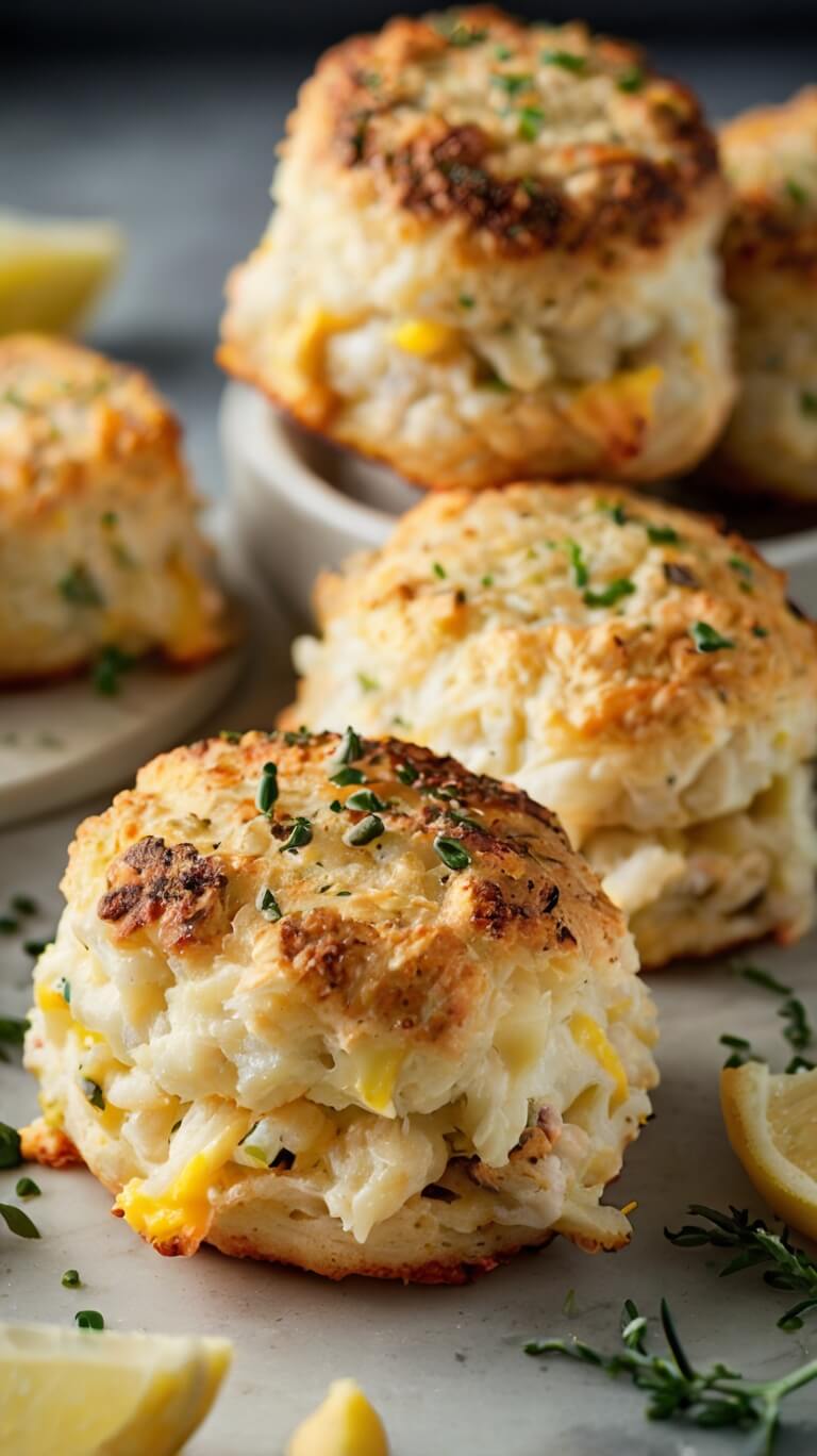 Crab Stuffed Cheddar Bay Biscuits With Lemon Butter
