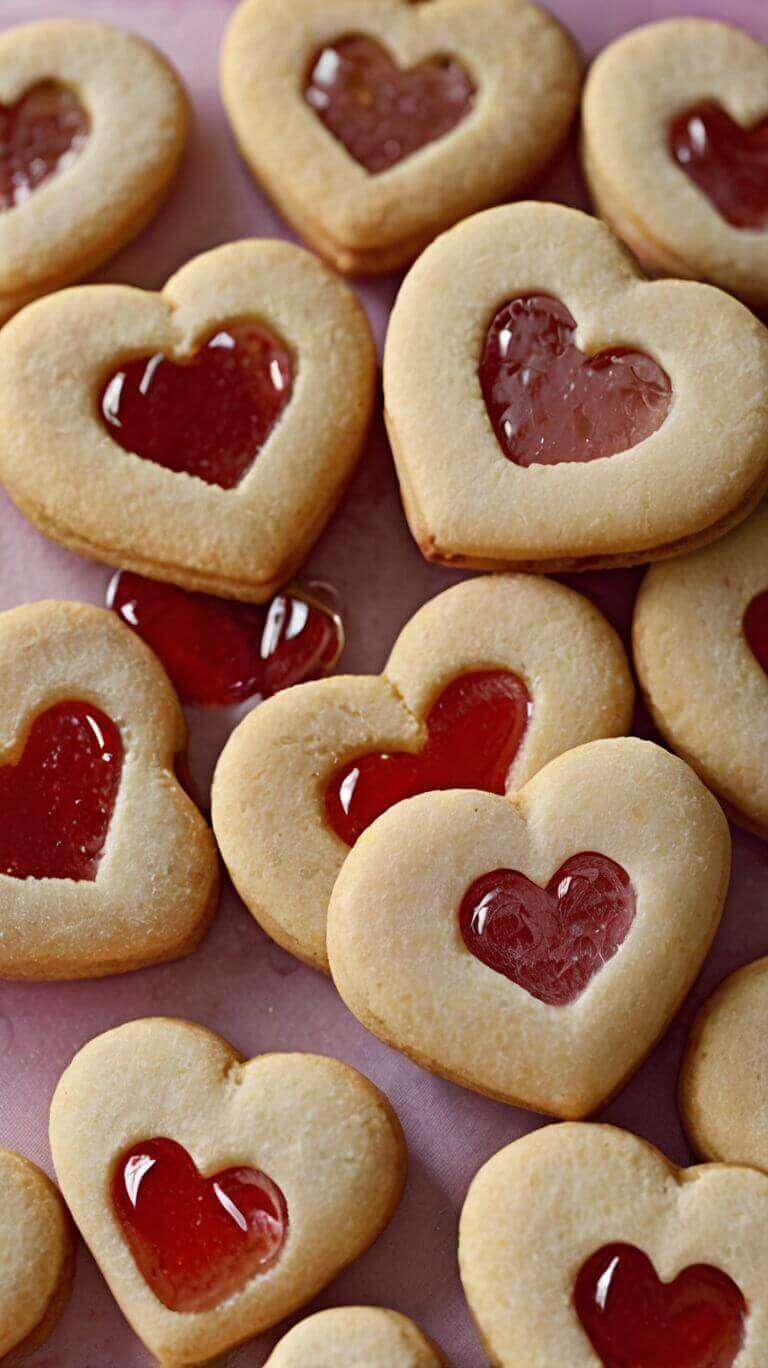Heart Shaped Thumbprint Cookies