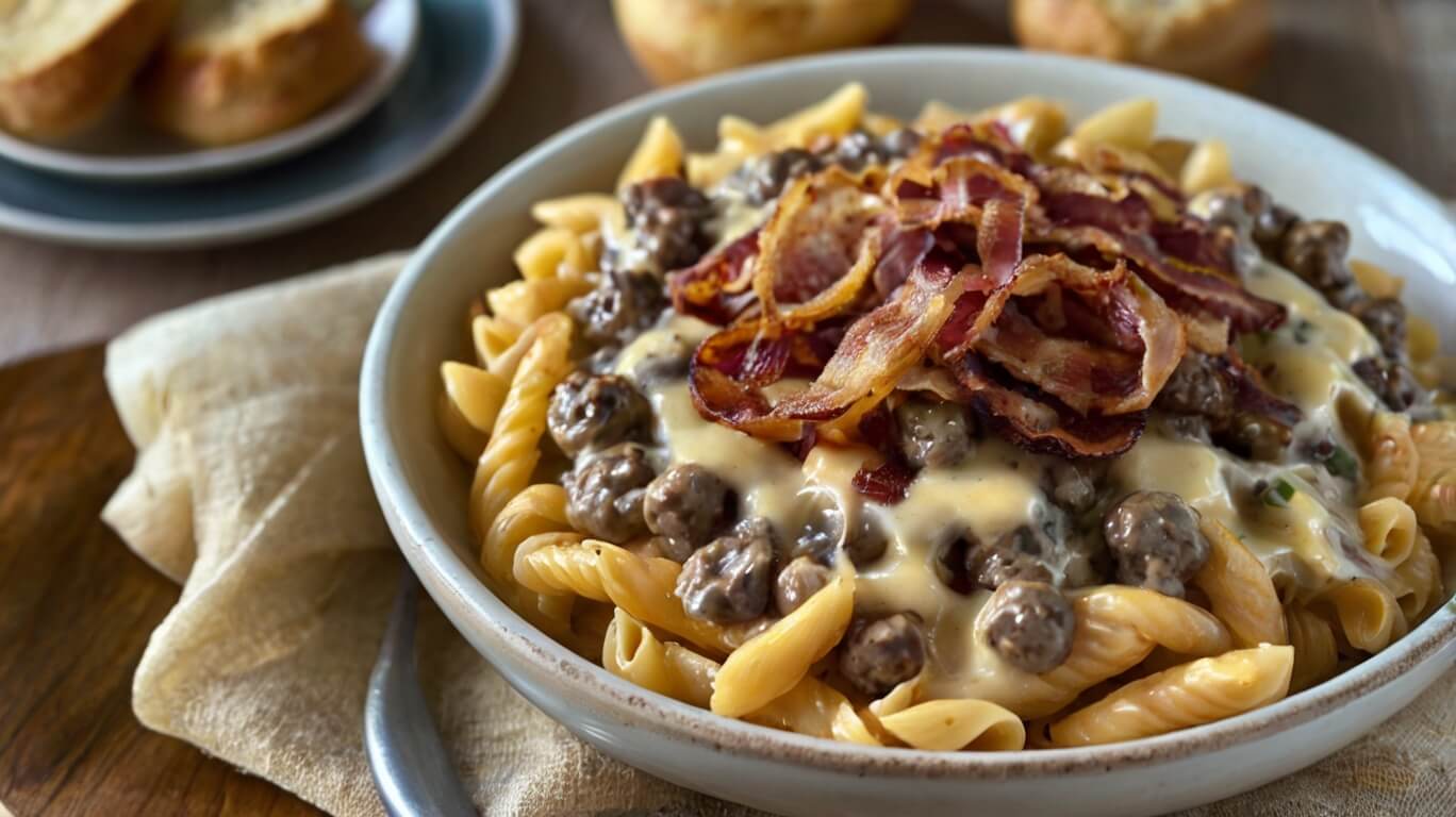 Loaded Bacon Cheeseburger Alfredo Pasta Recipe