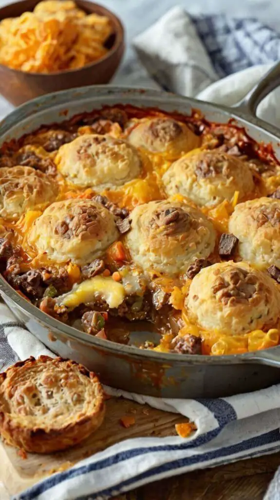 Cheddar Biscuit And Ground Beef Cobbler