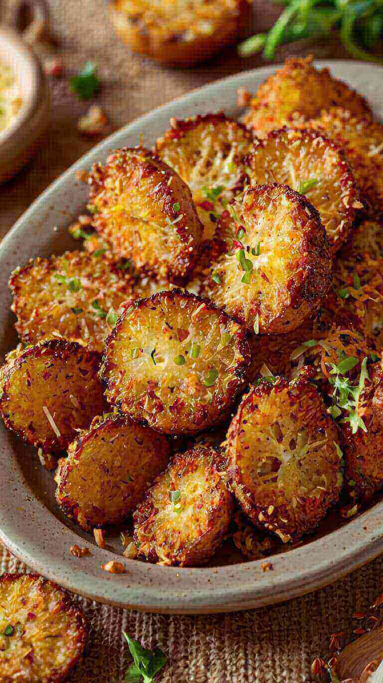 Crispy Garlic Parmesan Crusted Potatoes