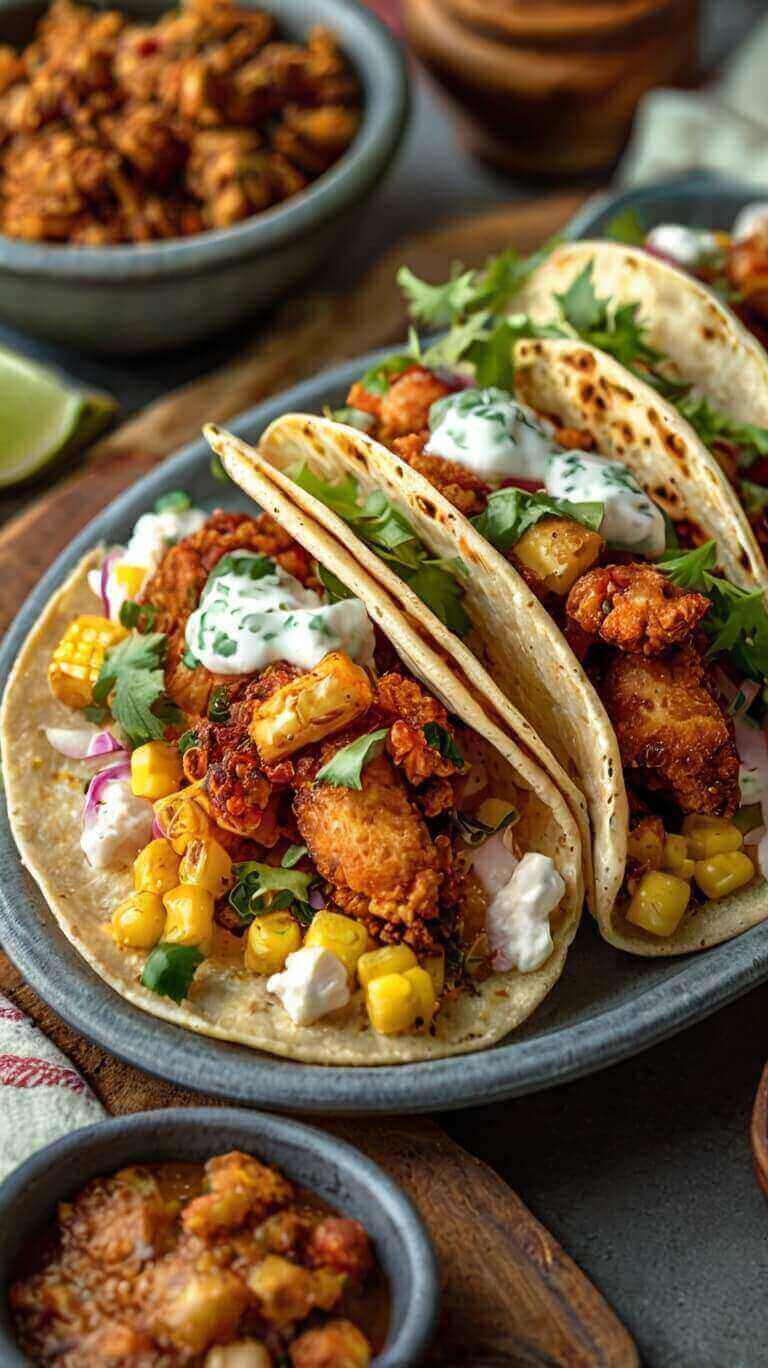 Fried Chicken Street Corn Tacos