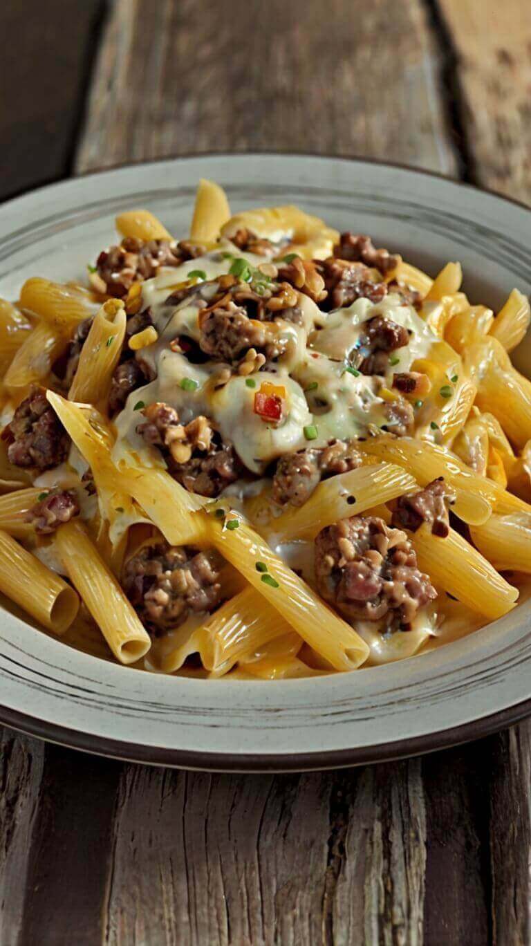 Loaded Beef Cheeseburger Alfredo Pasta