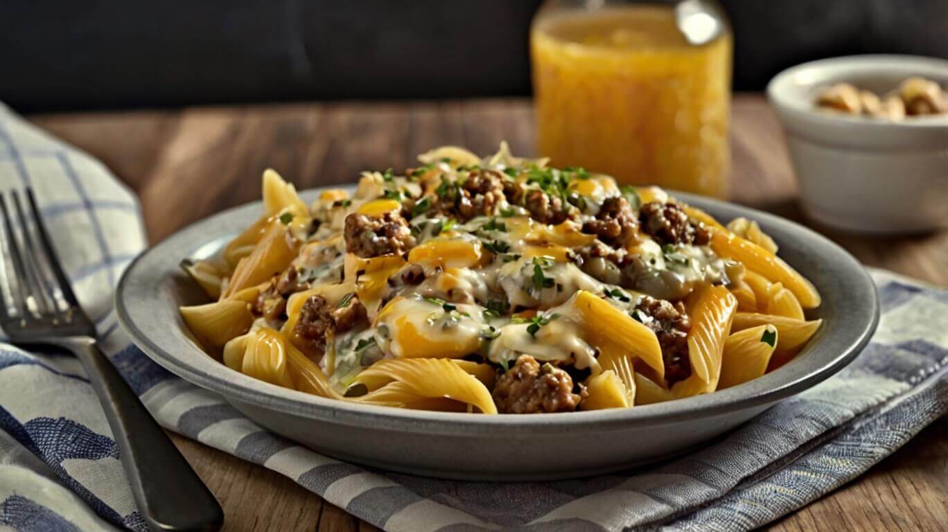 Loaded Beef Cheeseburger Alfredo Pasta Recipe