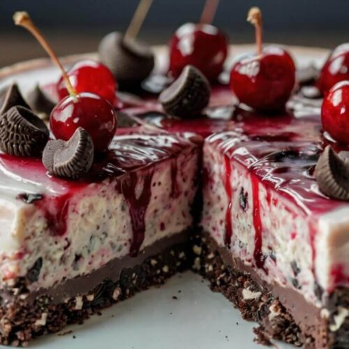 Oreo Cherry Chocolate Chip No Bake Cheesecake Recipe