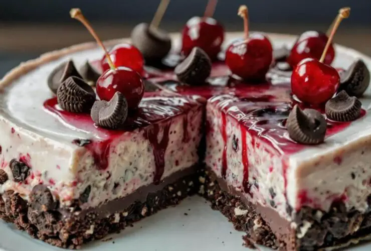 Oreo Cherry Chocolate Chip No Bake Cheesecake Recipe