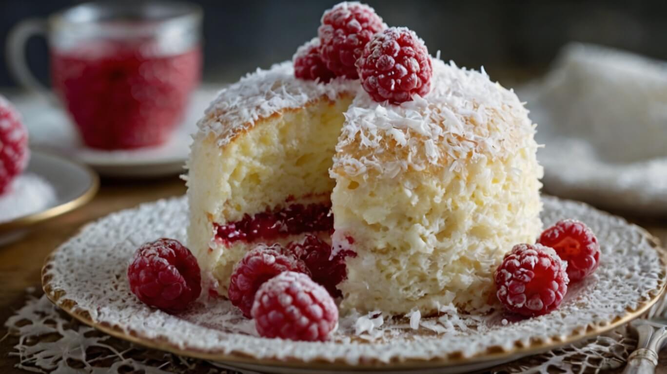 Raspberry Coconut Snowball Cake Recipe