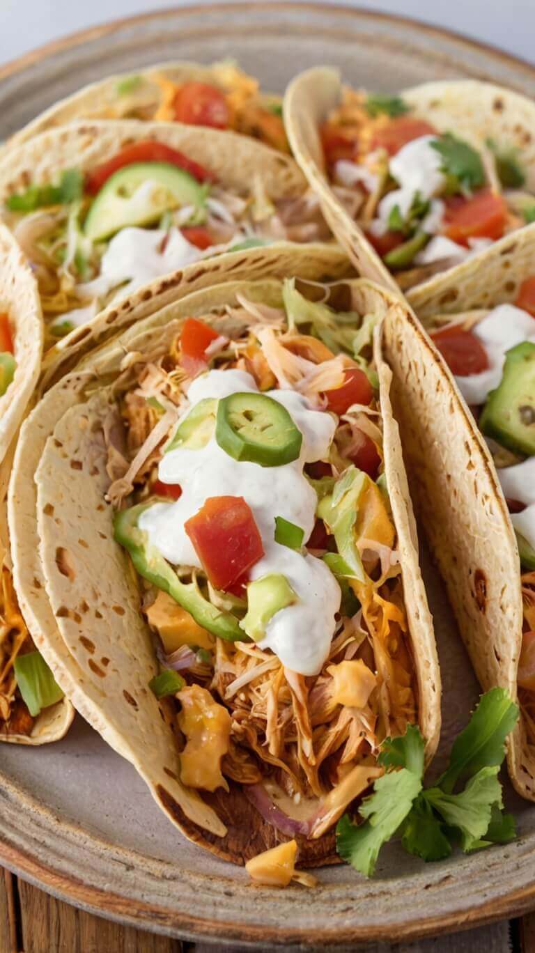 Slow Cooker Queso Chicken Tacos 