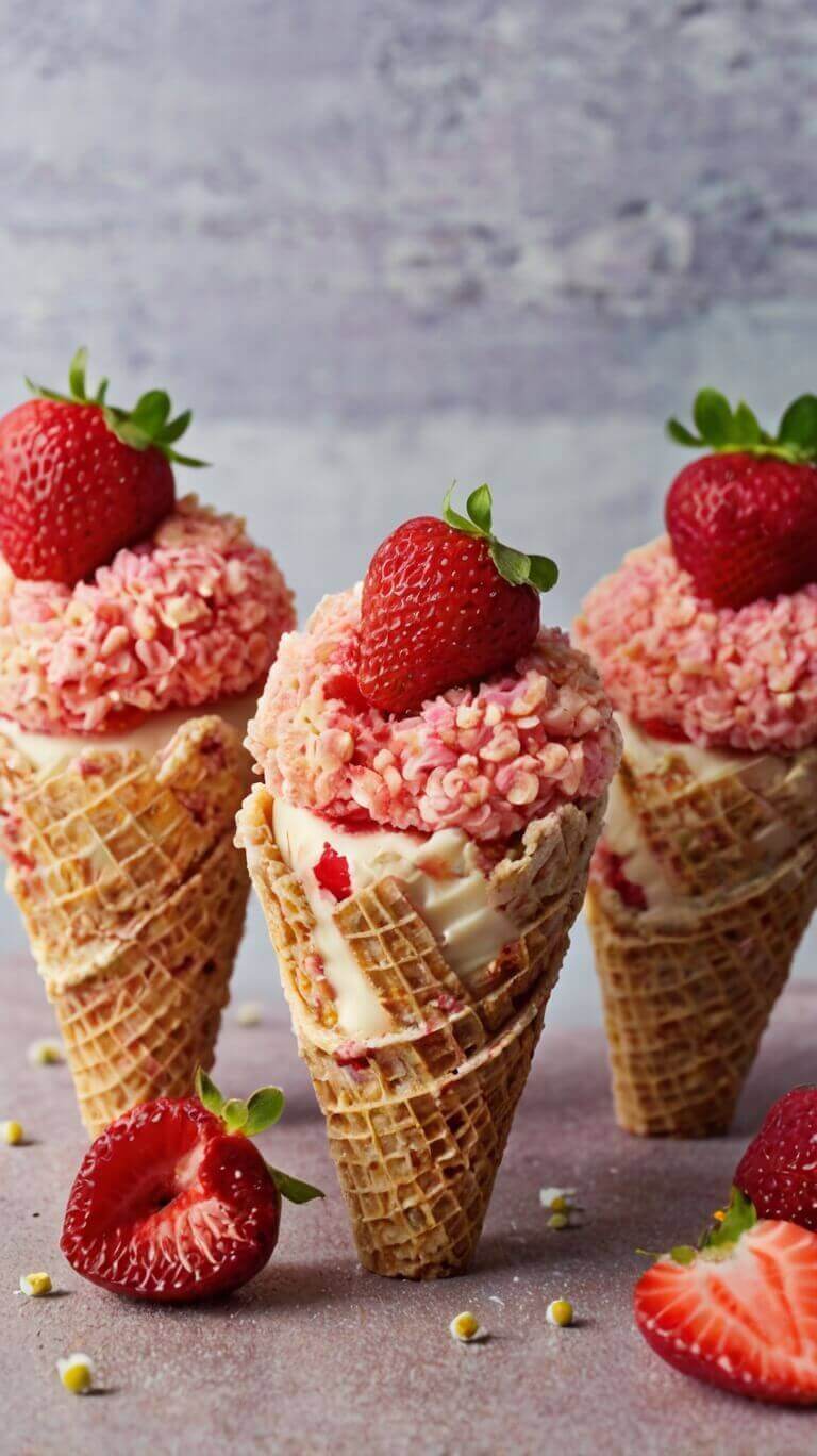 Strawberry Crunch Cheesecake Cones