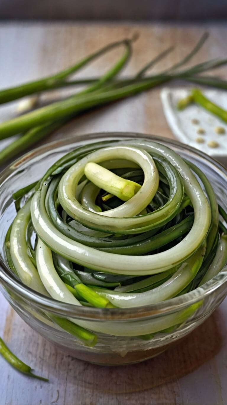 Tangy Pickled Garlic Scapes