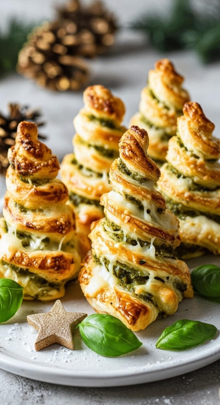 Basil Pesto Cheesy Puff Pastry Christmas Tree