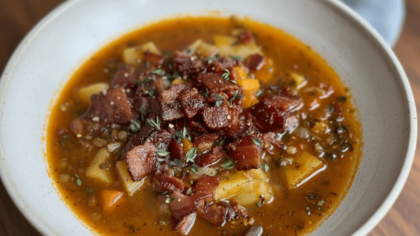 French Lentil Bacon Soup Recipe 