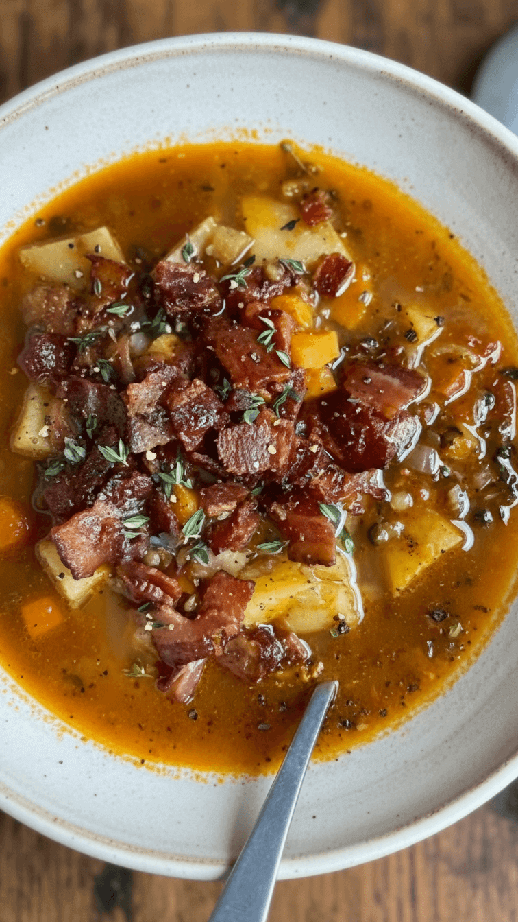 French Lentil Bacon Soup