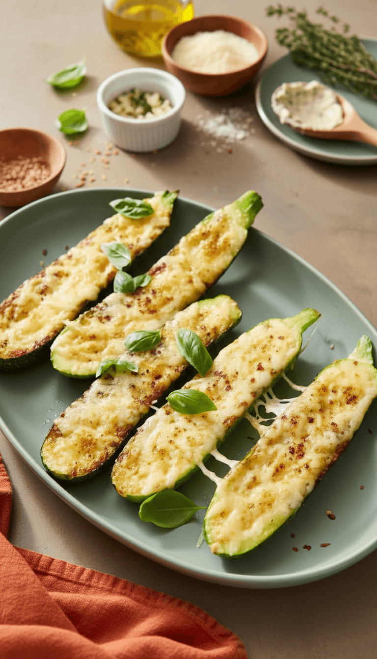 Cheesy Garlic Zucchini Steaks