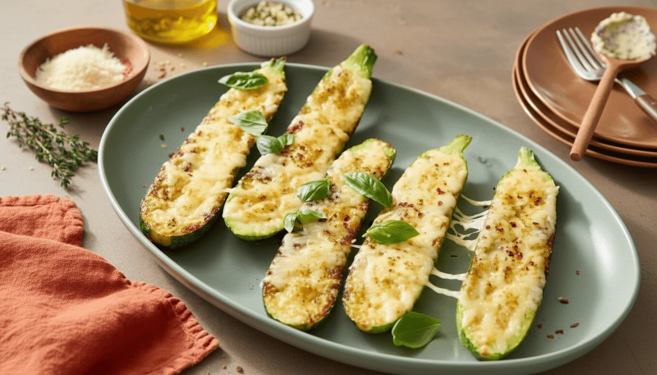 Cheesy Garlic Zucchini Steaks Recipe