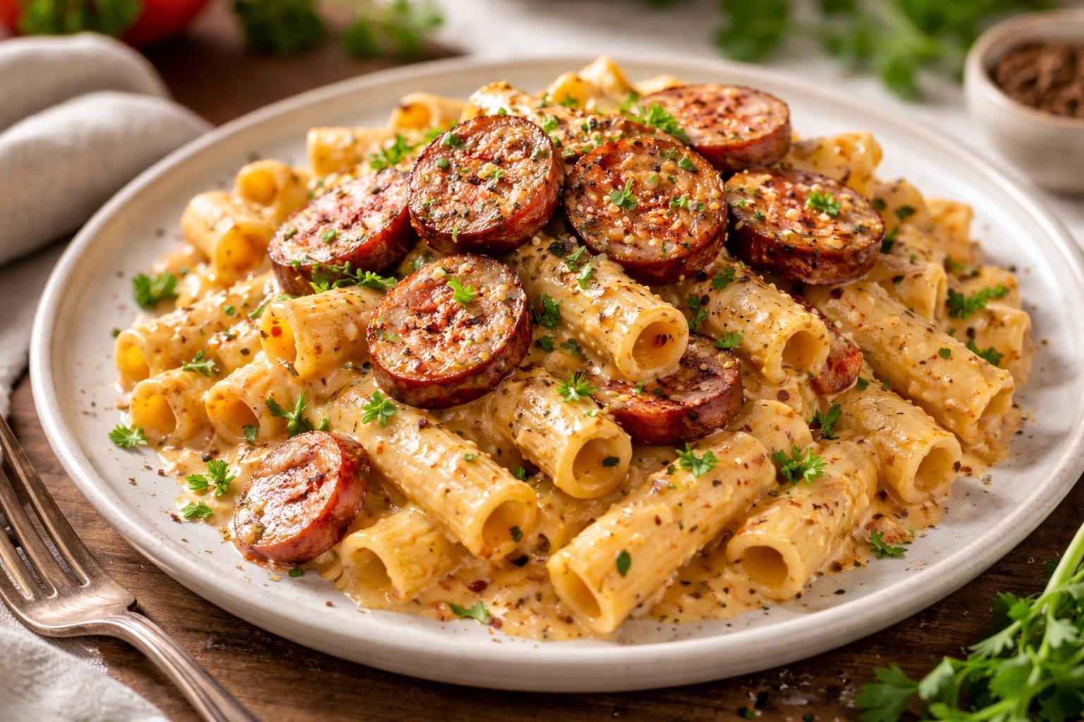 Creamy Pepper Jack Cajun Sausage Pasta Recipe
