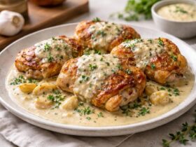 Bobby Flay Chicken Thighs with Creamy Garlic Sauce Recipe