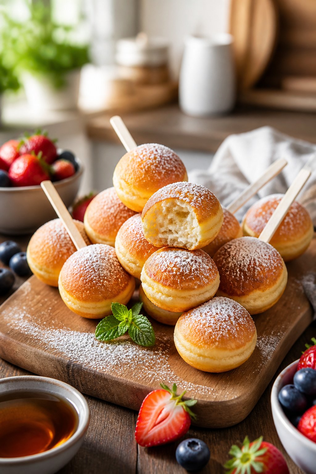 Fluffy Pancake Poppers Recipe close-up, ready to serve