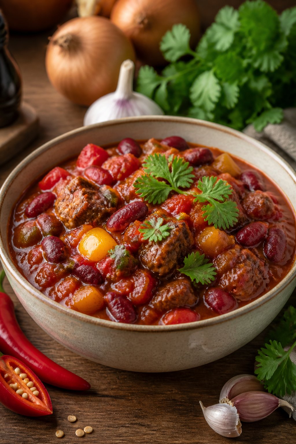 Hairy Bikers Chunky Chilli Recipe close-up, ready to serve