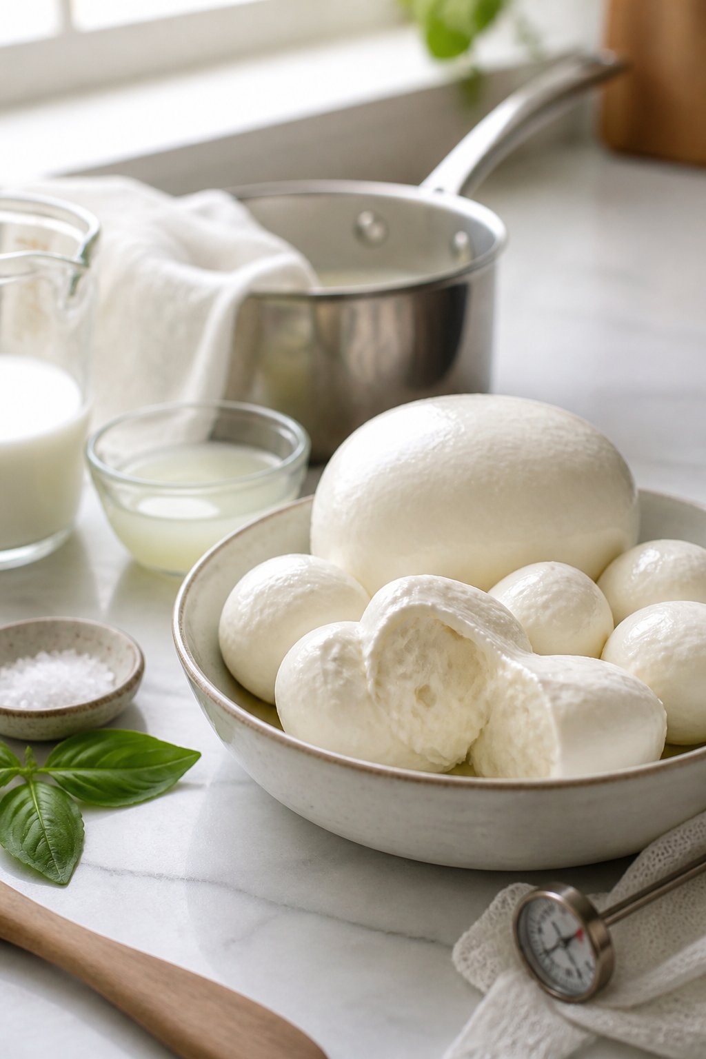 Homemade Mozzarella Cheese Recipe close-up, ready to serve