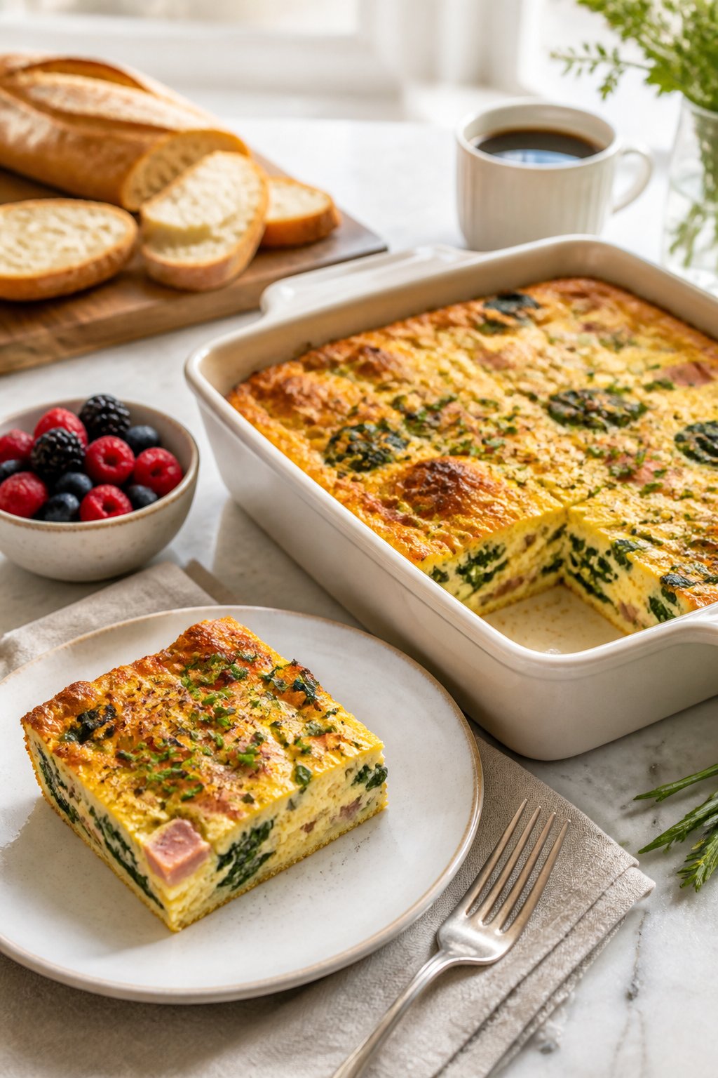 Ina Garten Brunch Egg Casserole Recipe close-up, ready to serve