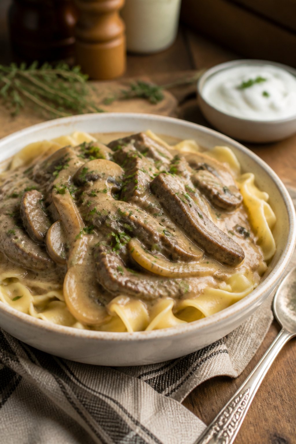 Paula Deen Beef Stroganoff Recipe close-up, ready to serve