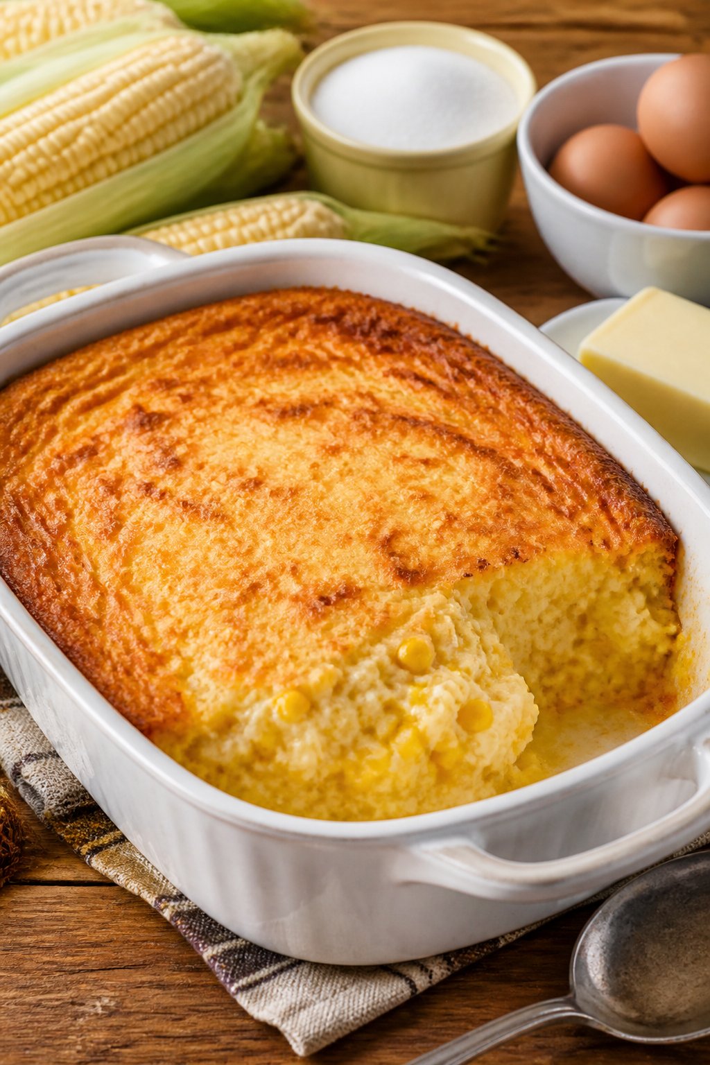 Paula Deen Corn Pudding Recipe close-up, ready to serve