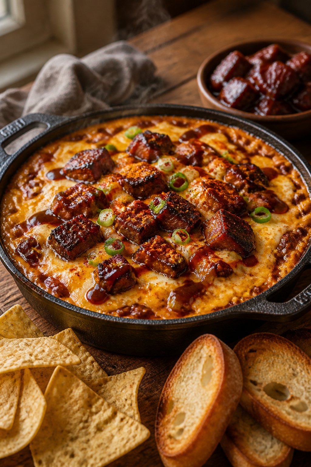 Smokehouse Burnt Ends Dip Recipe close-up, ready to serve