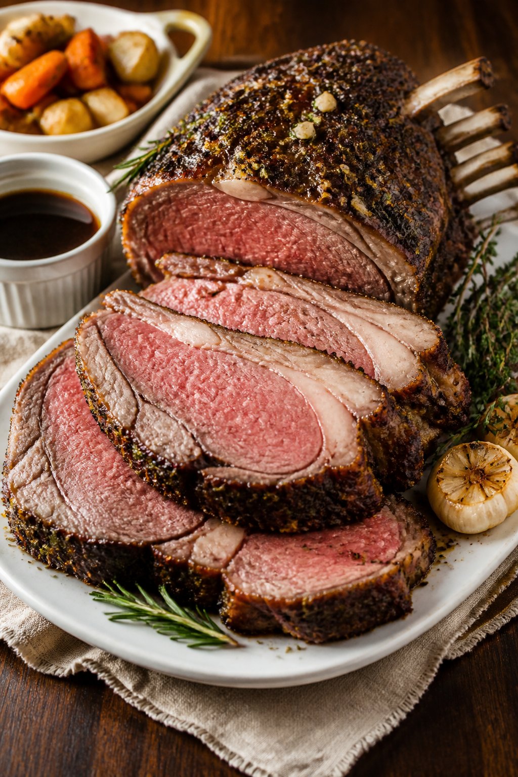 Bobby Flay Prime Rib Recipe close-up, ready to serve