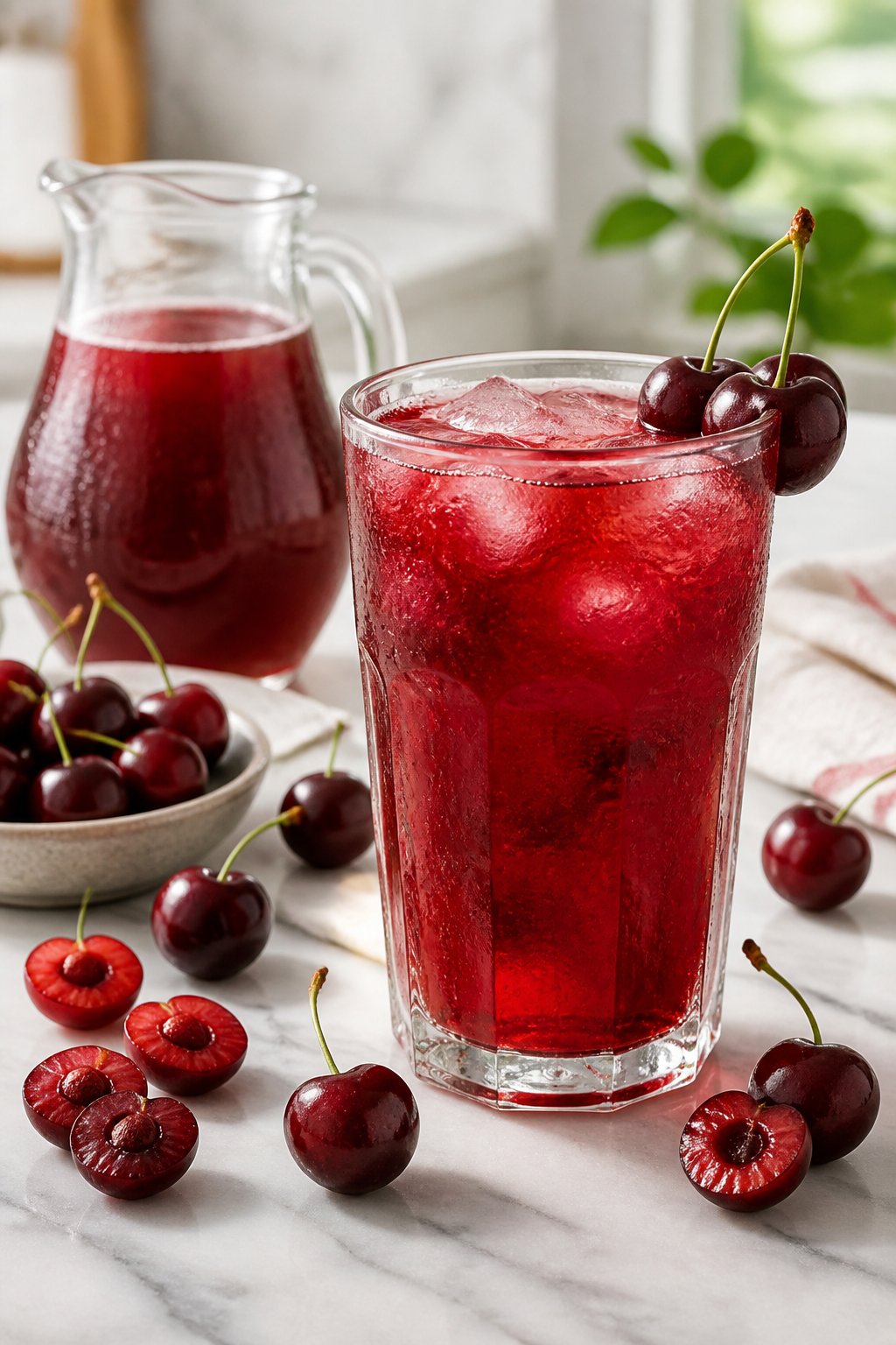 Cherries Chilled Juice Recipe close-up, ready to serve