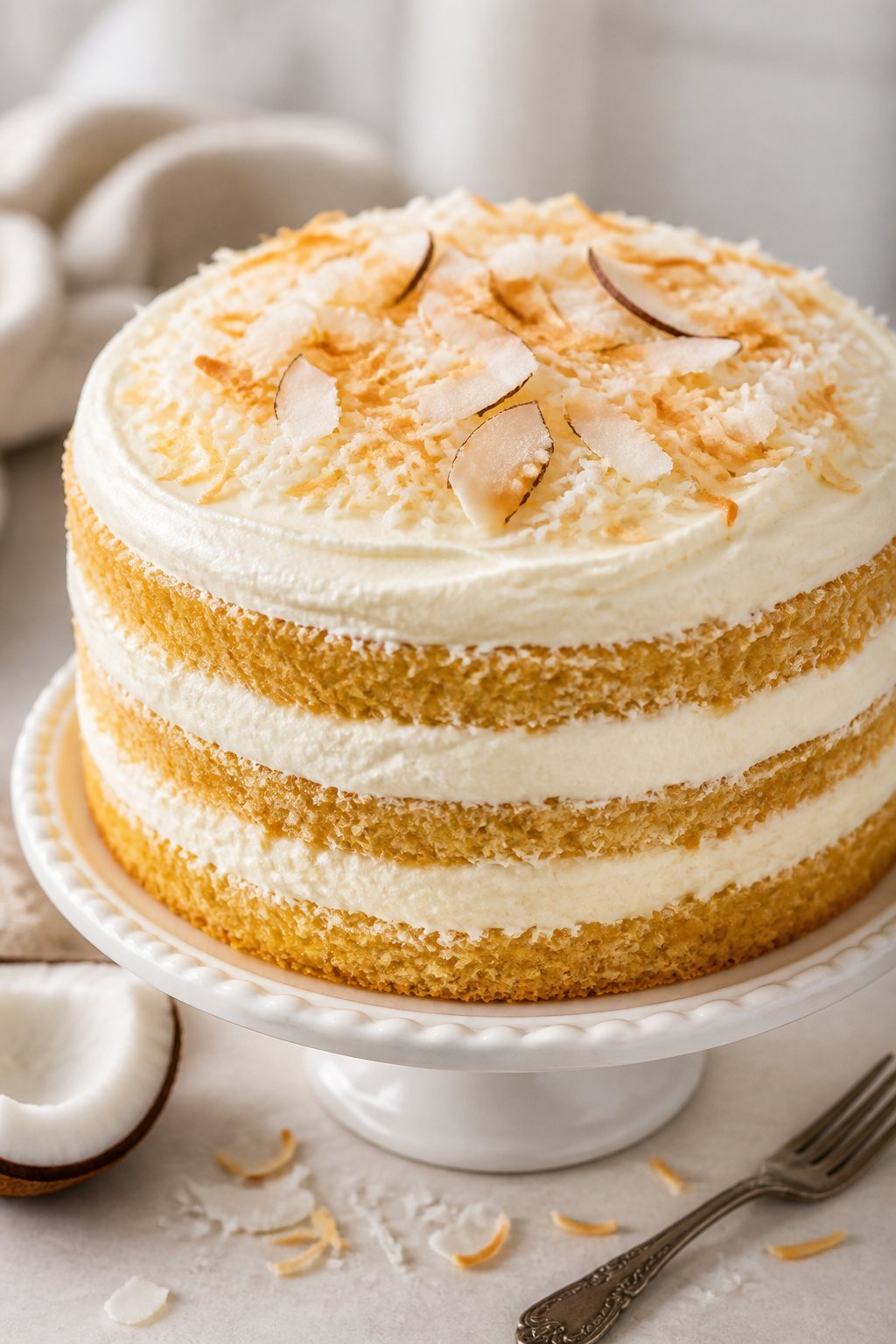 Coconut Ricotta Cream Cake Recipe close-up, ready to serve