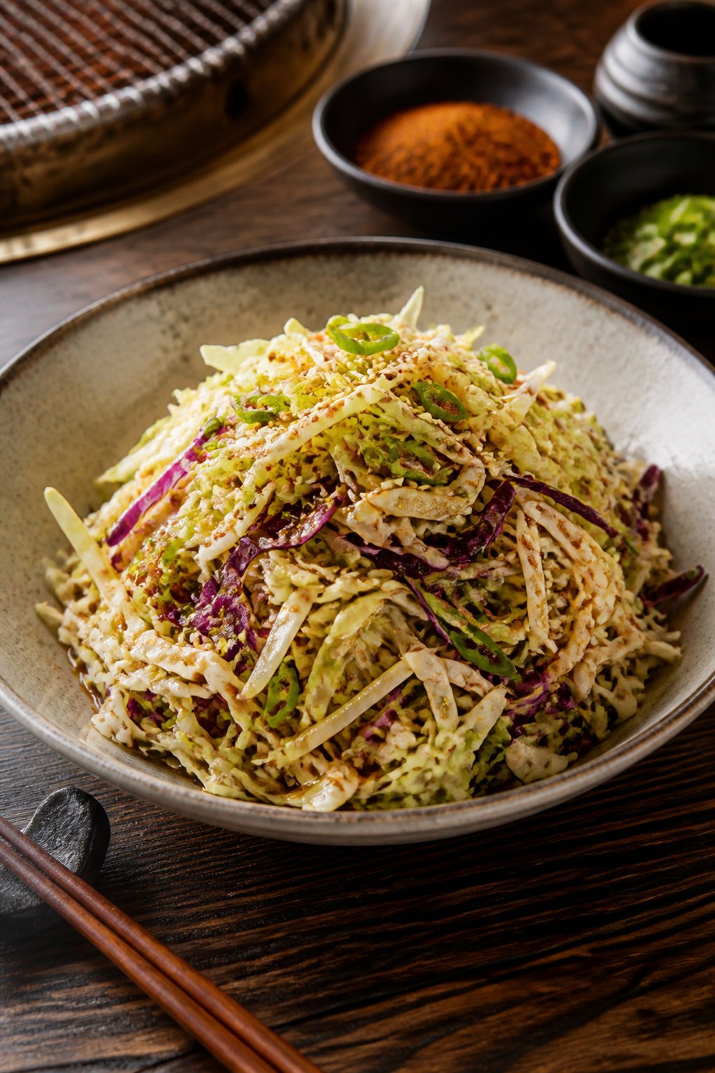 Gyu-Kaku Spicy Cabbage Salad Recipe close-up, ready to serve