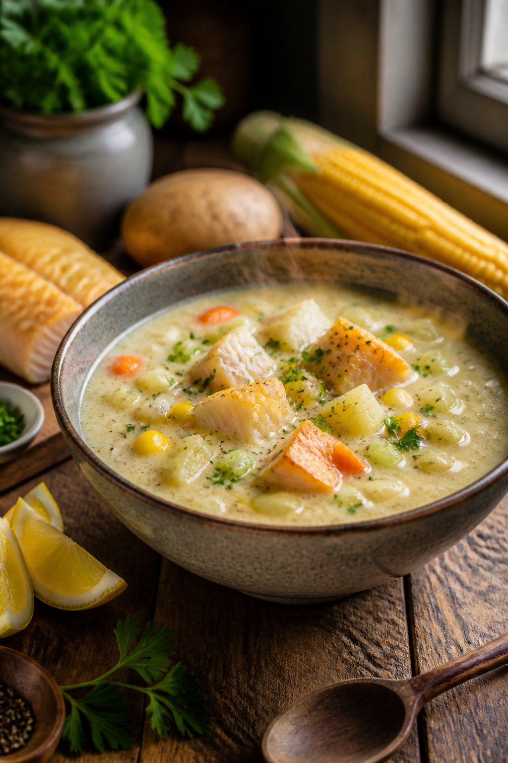 Hairy Bikers Smoked Haddock Chowder Recipe close-up, ready to serve