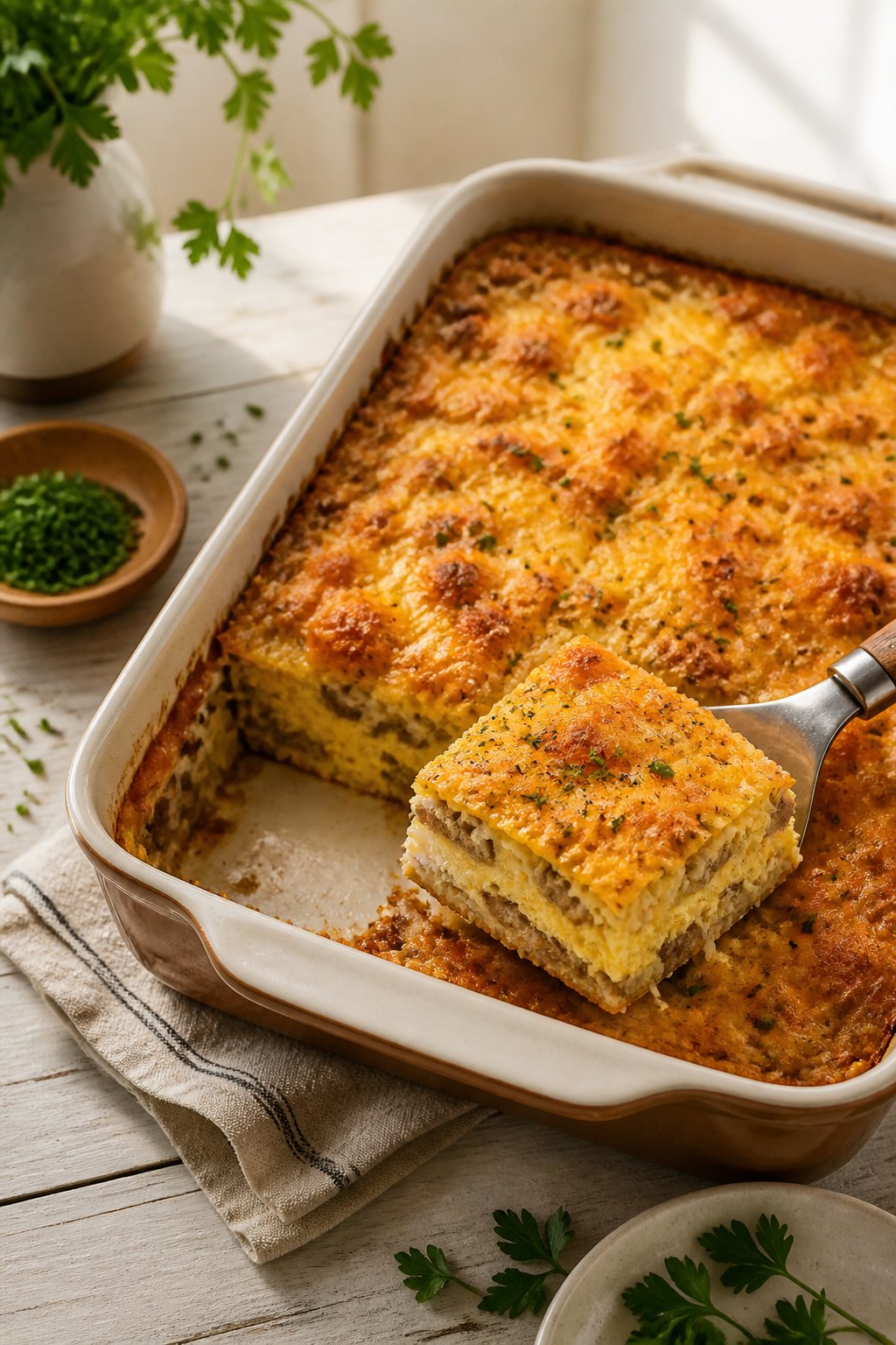Martha Stewart Hash Brown Breakfast Casserole Recipe close-up, ready to serve