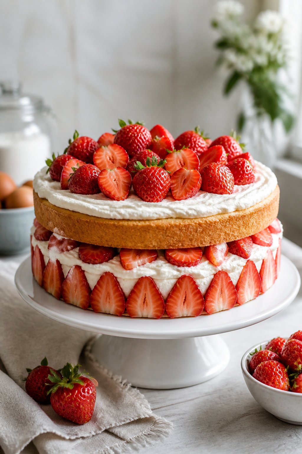 Mary Berry Strawberry Gateau Recipe close-up, ready to serve