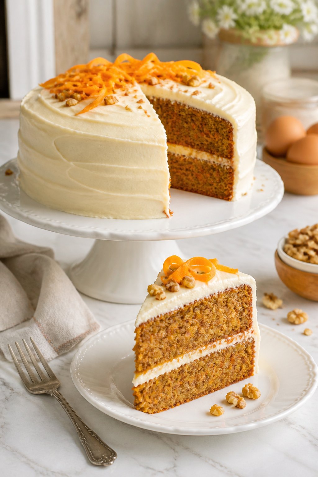 Paula Deen Carrot Cake Recipe close-up, ready to serve