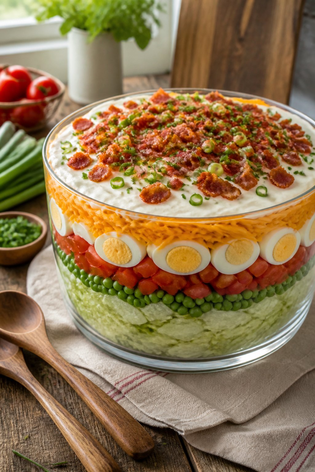 Pioneer Woman 7 Layer Salad Recipe close-up, ready to serve
