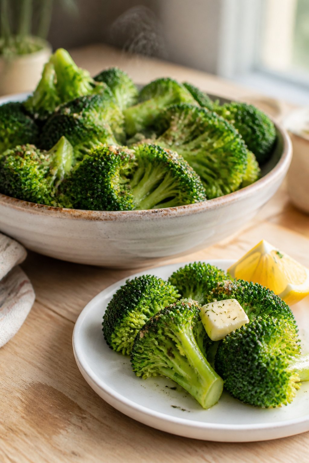 Red Lobster Seasoned Broccoli Recipe close-up, ready to serve