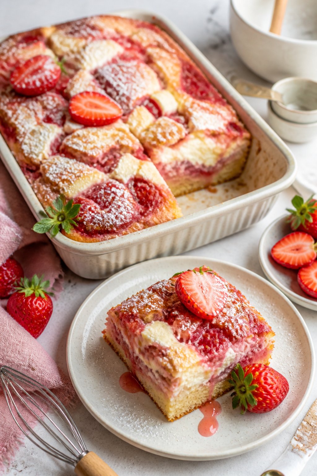 Strawberry Earthquake Cake Recipe close-up, ready to serve