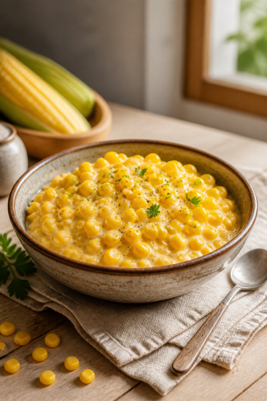Sweet Cream Corn Kernel Recipe close-up, ready to serve